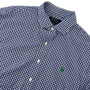 POLO RALPH LAUREN Slim Fit Stretch Poplin Gingham Check Button Down 34/35 16.5"